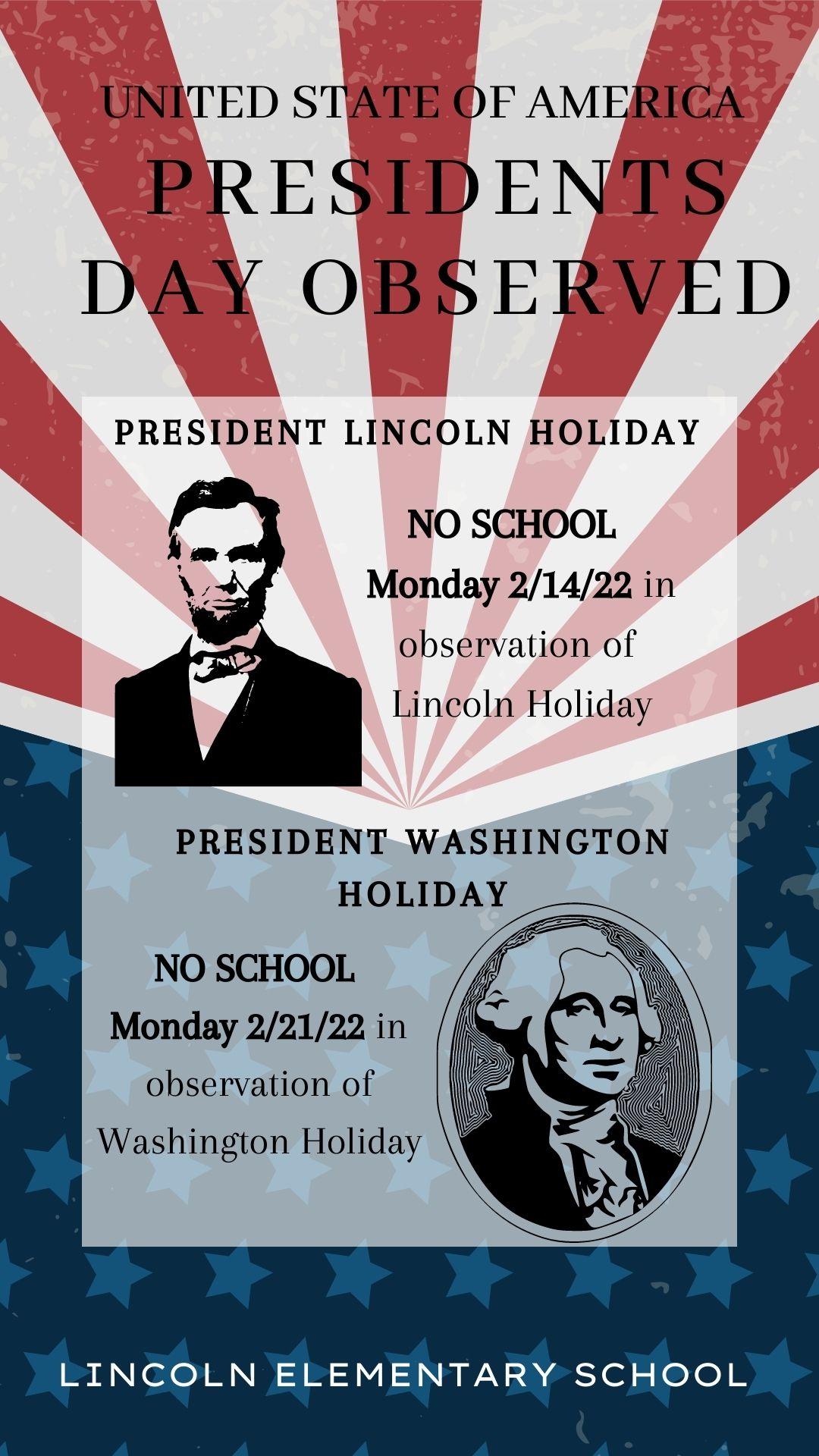 President's Holiday's Observed 