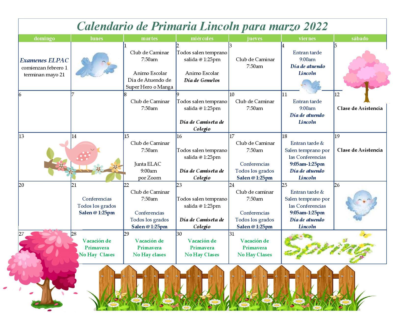 March School Calendar 