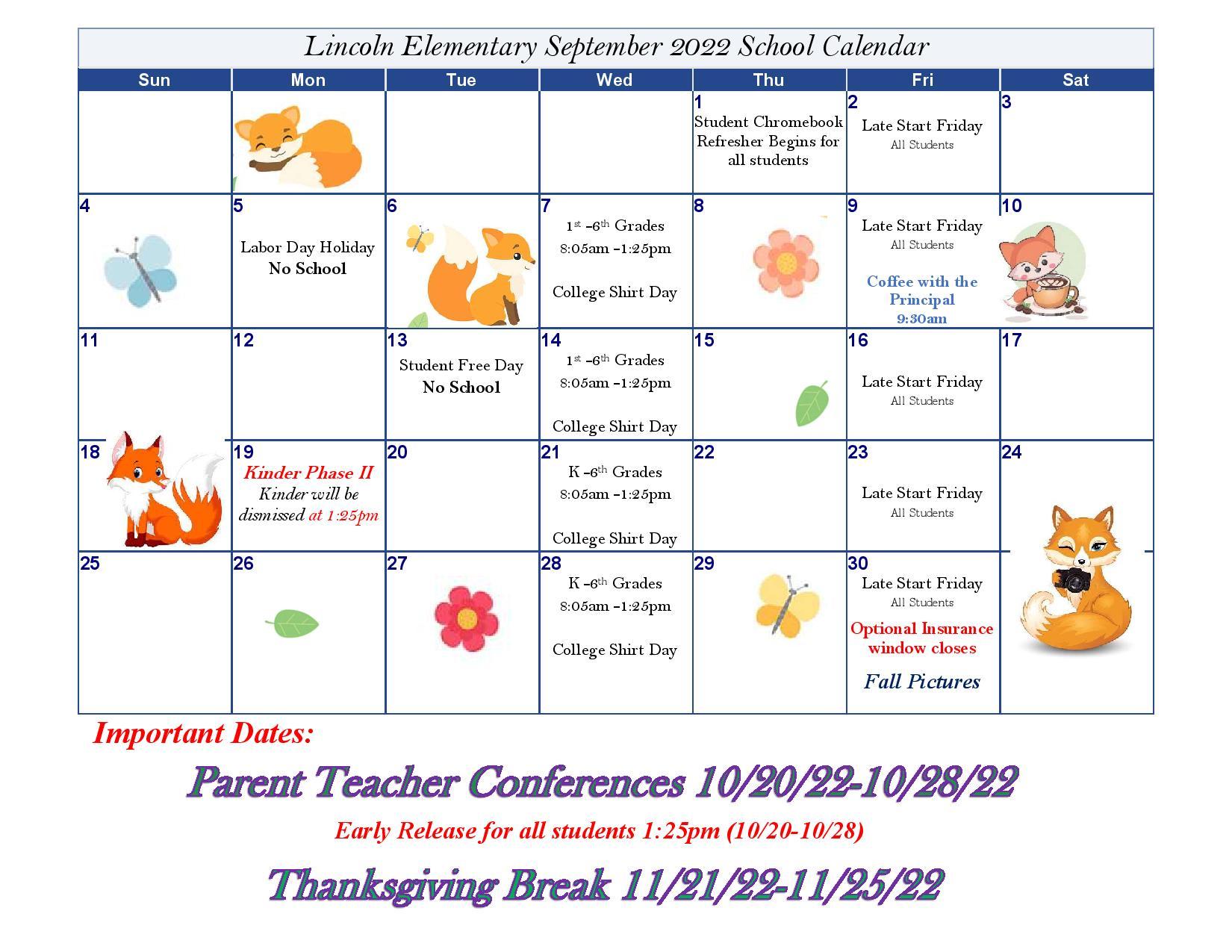 September 2022 School Calendar 