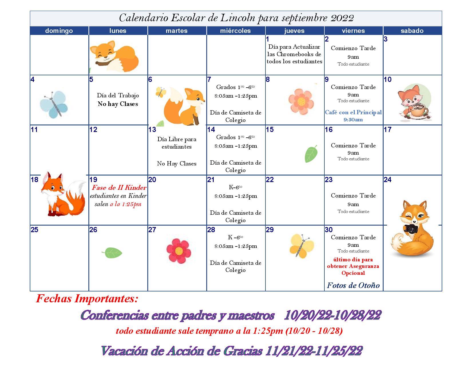 September 2022 School Calendar 