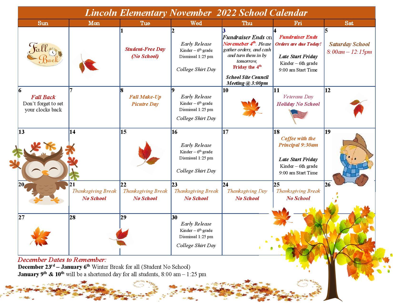 Lincoln Elementary: November School Calendar 