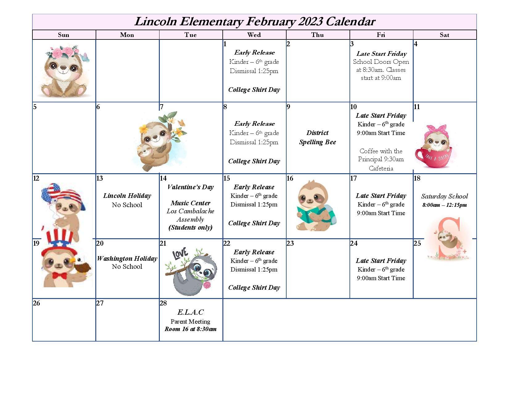 February School Calendar 