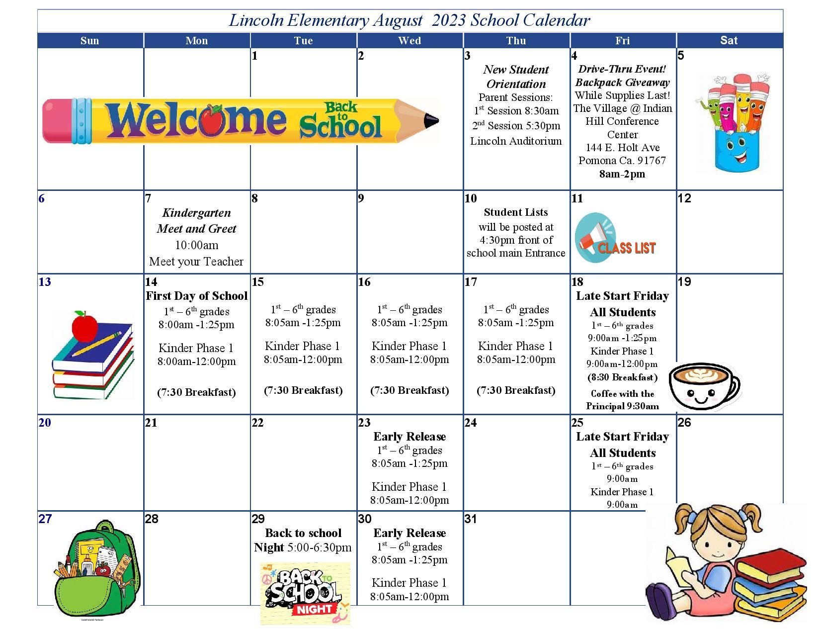 August School Calendar 
