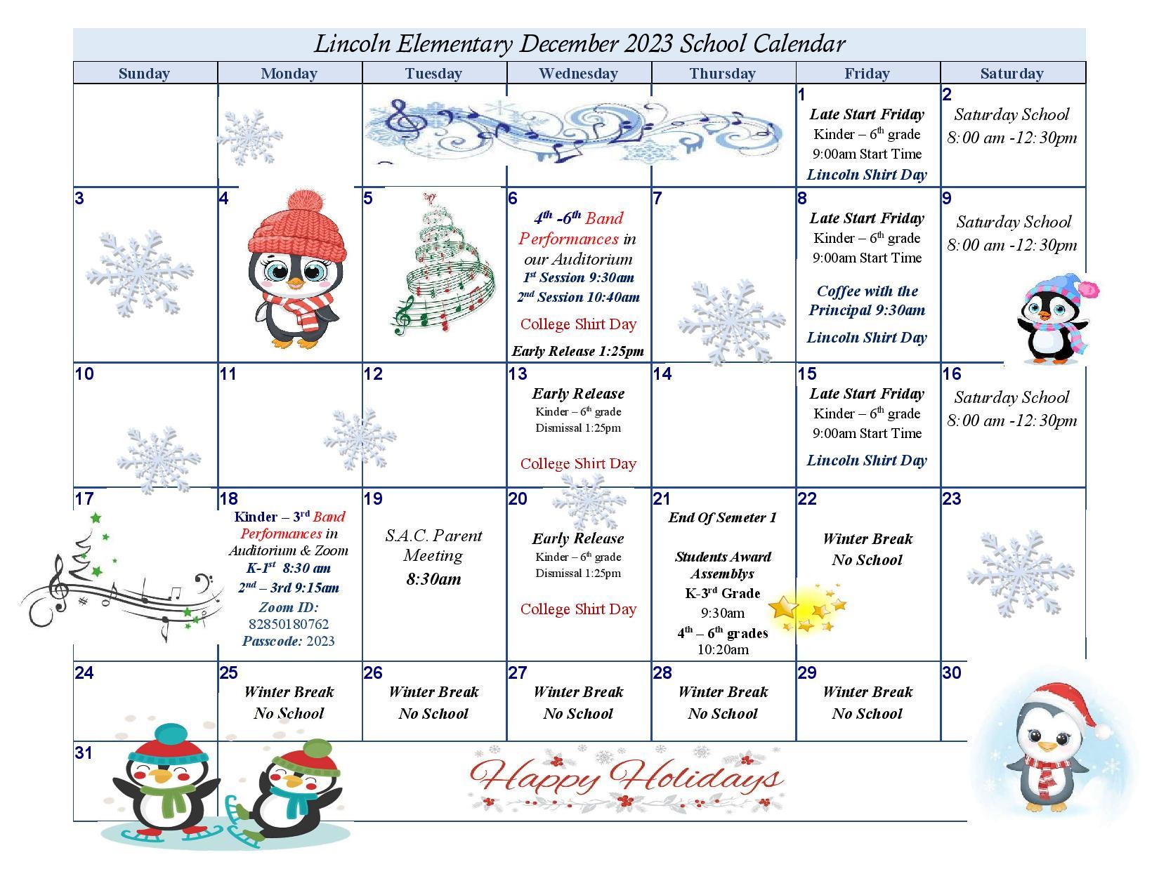 December School Calendar 